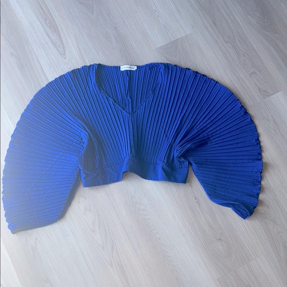 Metamorphosis Girl Pleated Oversized Top-XL Royal Blue Raglan Sleeve Crop